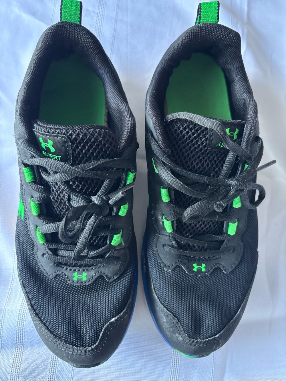 Under Armour Black and Green Youth Athletic Sneakers